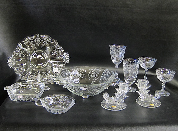 FOSTORIA GLASS STEMWARE AND TABLEWARE SET thirty pieces in the