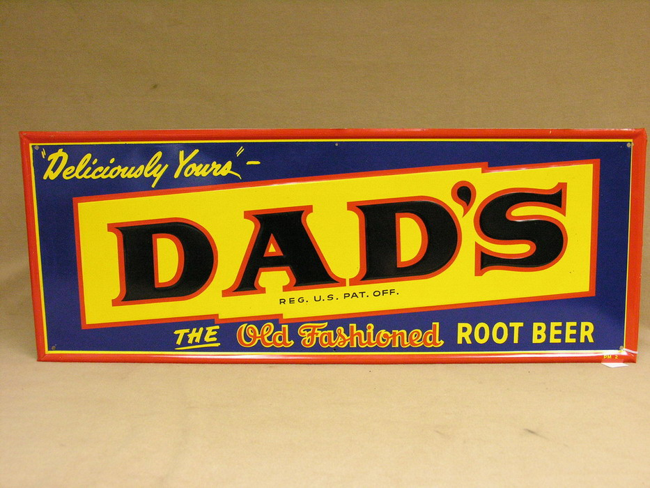 DADS ROOT BEER SELF FRAMED EMBOSSED TIN SIGN Circa 1950s