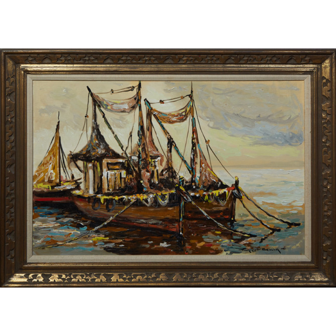 Raymond Scully Louisiana Fisherman s Boat 20th c oil on