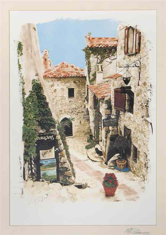 M Roberts 20th century Italy lithograph signed Roberts on mat