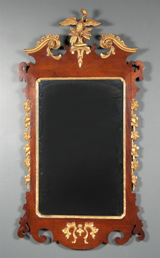 Chippendale style mahogany parcel gilt mirror D Milch Son 20th