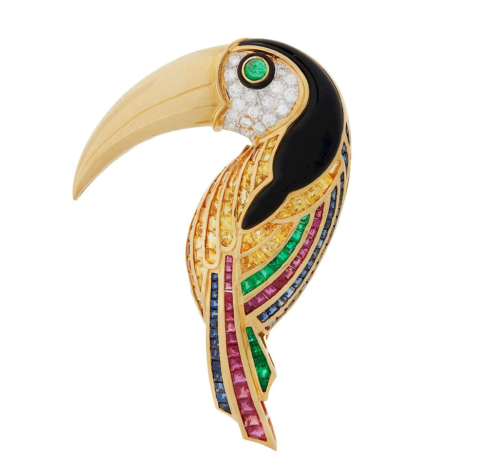 18k Diamond Emerald Ruby Sapphire Brooch 18k diamond emerald ruby
