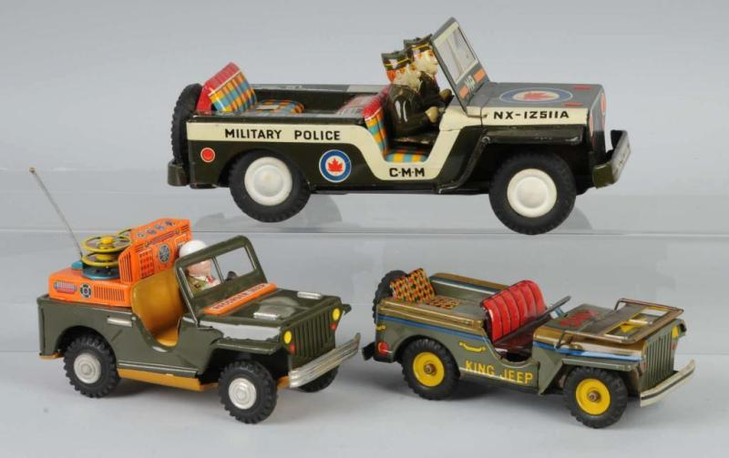 Lot of 3 Tin Military Jeep Friction Toys Description Japanese