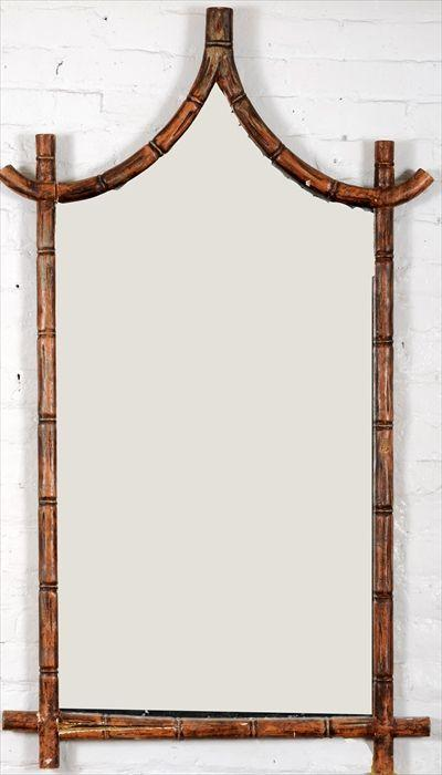 Chinoiserie Style Red Painted Faux Bamboo Wall Mirror 50 x