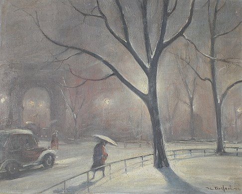 DE TIREFORT Bela American 20th C Washington Square in Winter