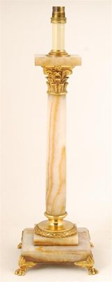 A French alabaster and gilt brass table lamp with a
