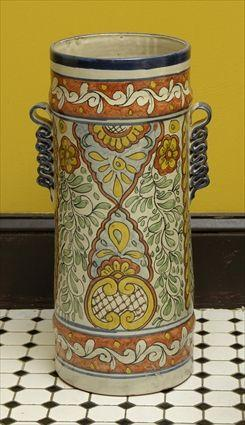 ITALIAN MAIOLICA UMBRELLA STAND Together with a Bradley Hubbard patinated