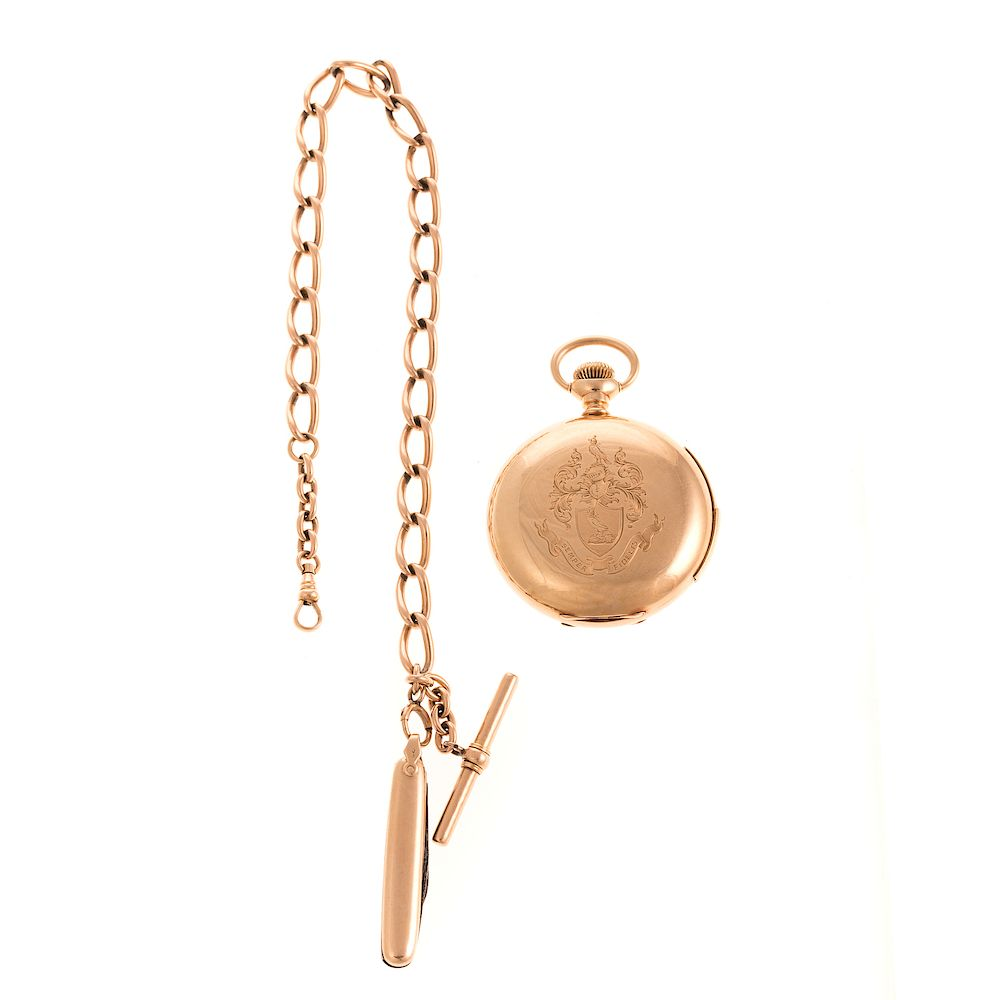A 14K Hunter Case Repeater Pocket Watch Chain 14K yellow