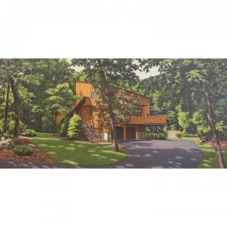 Signed 86 Painting of a Modern House Signed 86 Painting