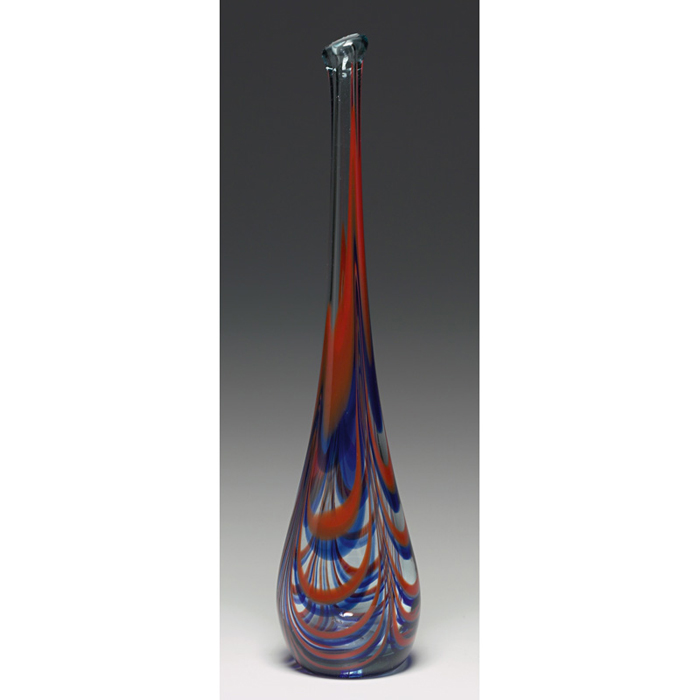 Labino vase tall slender clear shape with pulled design in