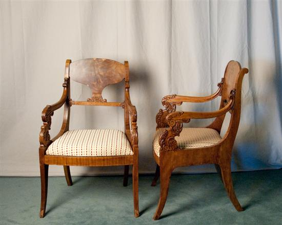 A Pair of E 19th C Continental Fauteuils beech and
