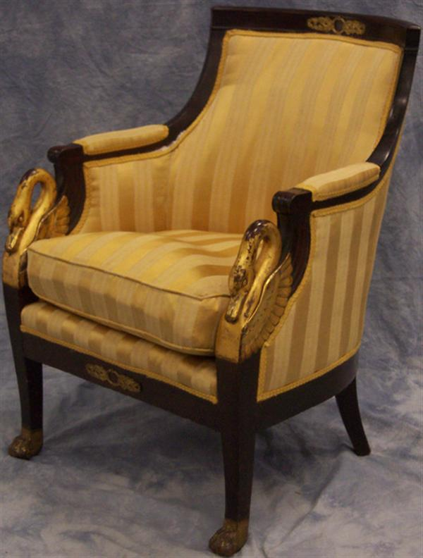 Swan carved French Empire mahogany armchair 35 high Estimate 800