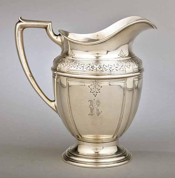 A Gorham Sterling Silver Water Pitcher of oval form the
