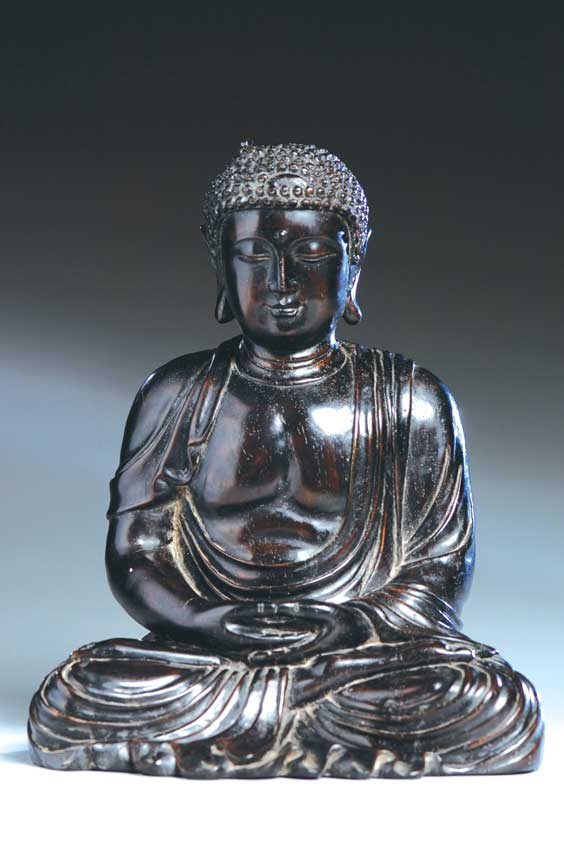 CARVED ZITAN BUDDHA Well carved Chinese zitan wood figure of