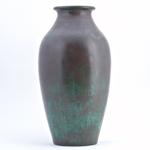 CLEWELL Copper clad tall baluster vase covered in a good
