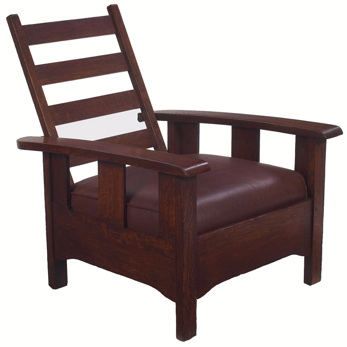 Unusual Stickley Brothers Morris chair attribution similar to 840 subtle