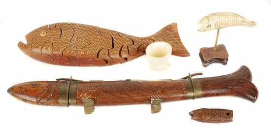 A late 19th century carved bone fish walking stick handle