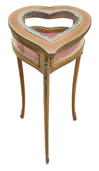 A LOUIS XVI STYLE GILT METAL MOUNTED MAHOGANY BIJOUTERIE TABLE