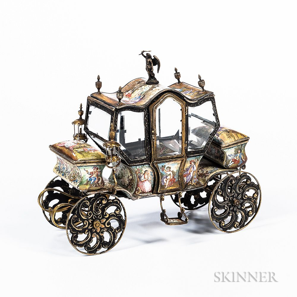 Austrian Silver gilt and Enamel Miniature Carriage Austrian Silver gilt