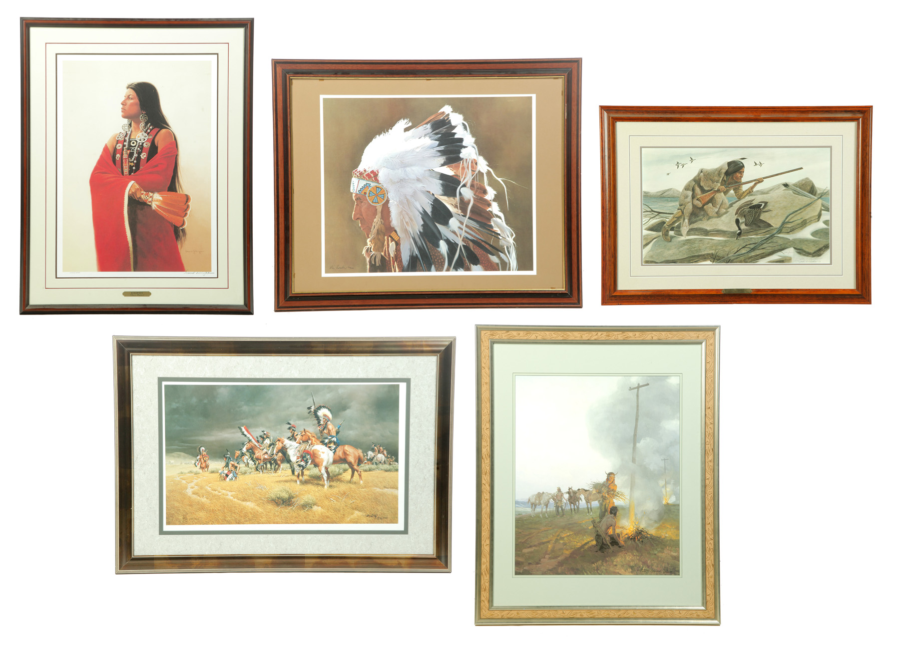 FIVE PRINTS OF AMERICAN INDIANS American 2nd half 20th century