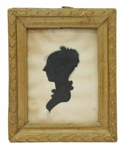 Framed hollow cut portrait silhouette with black paper backing reverse