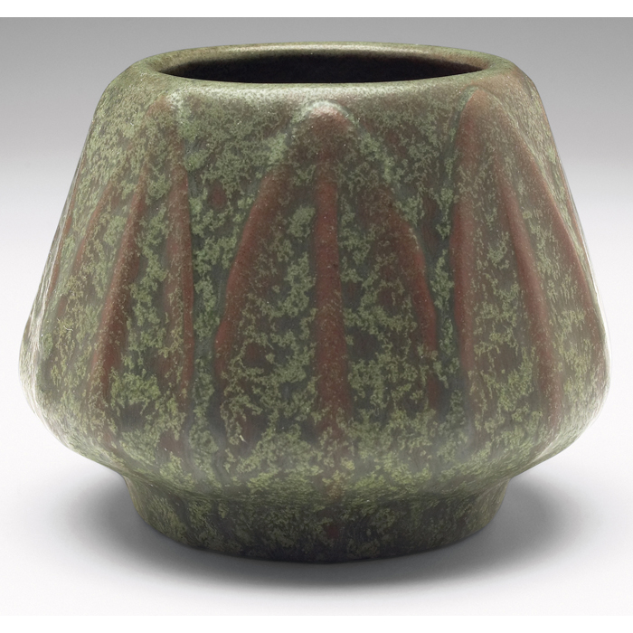 Van Briggle vase probably c 1906 molded leaf design under