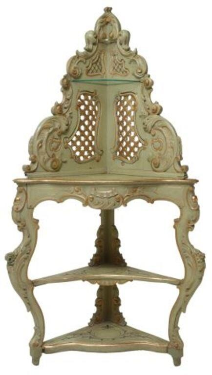 Venetian Rococo style painted corner etagere early 20th c parcel