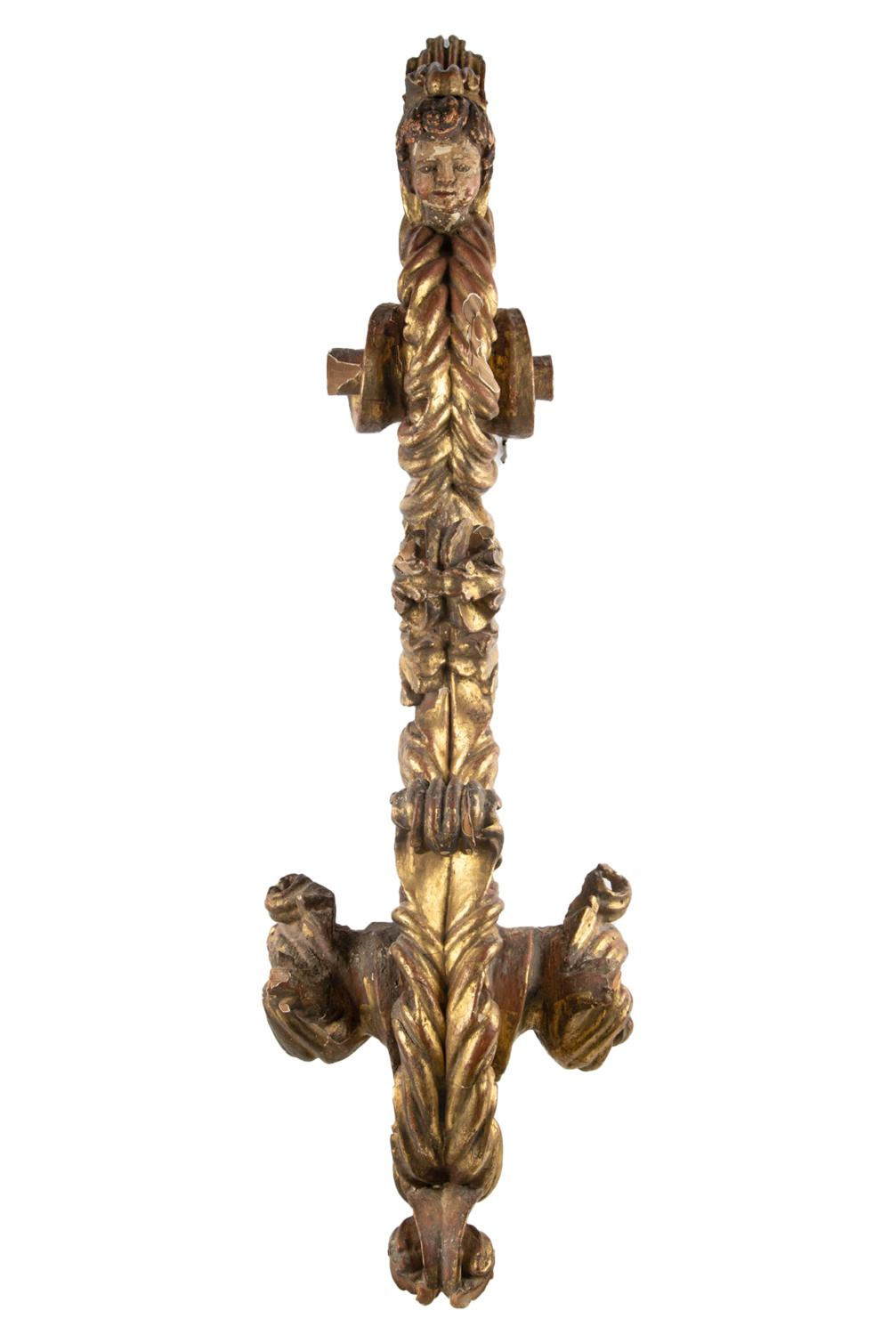 VENETIAN ROCOCO GILT CARVED WOOD ARCHITECTURAL FRAGMENTwith a polychrome painted