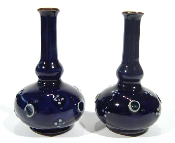 Pair of Royal Doulton miniature stoneware double gourd vases travelling