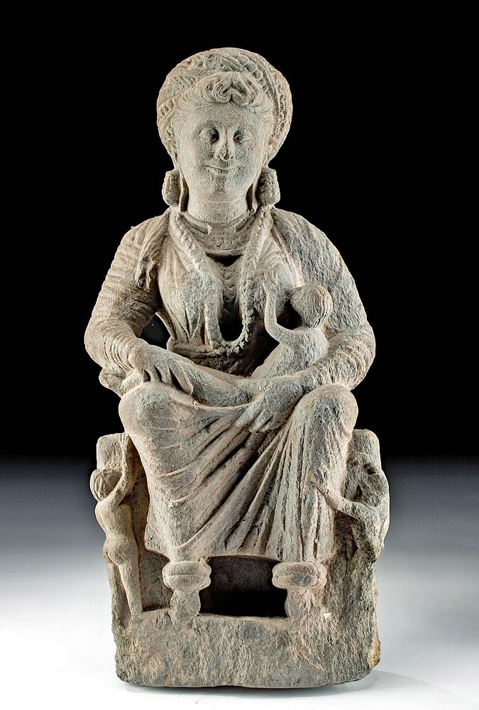 3rd C Gandharan Schist Figure Hariti w Children Ancient Central