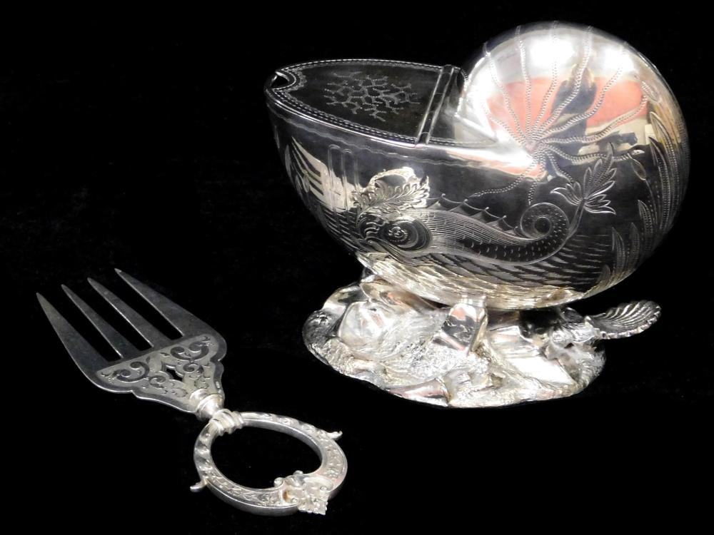 Silver Plate Two pieces of ornate serving ware nautilus shell