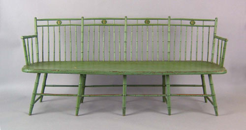 Pennsylvania birdcage windsor settee ca 1820 with bamboo turnings retaining