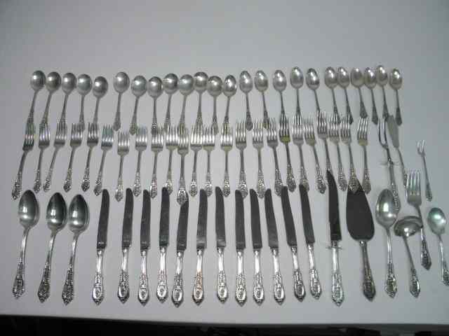 Wallace sterling silver flatware service for twelve Rose Point pattern