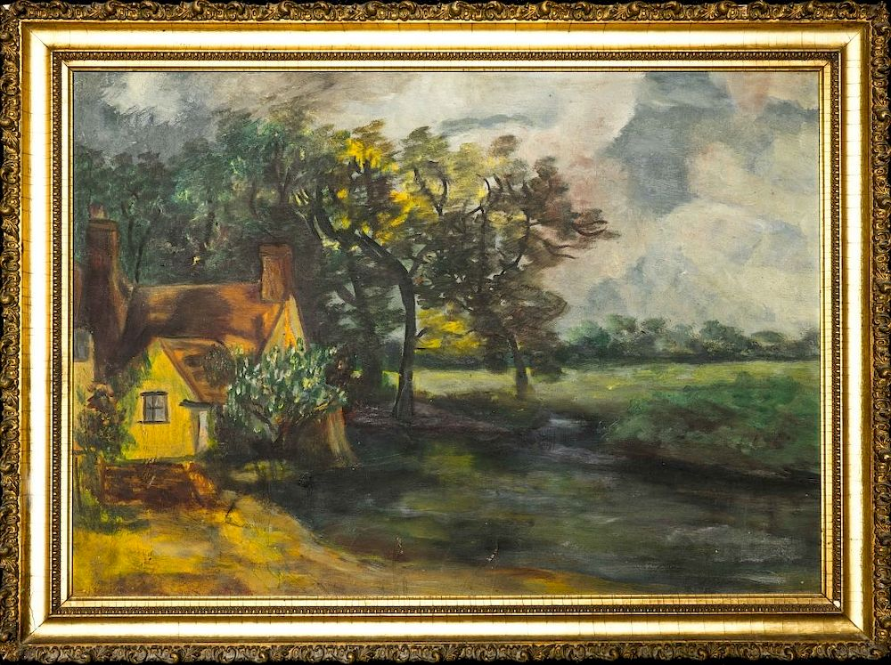 Cottage Lake Scene Oil On Board Painting Packaging Insurance Handling