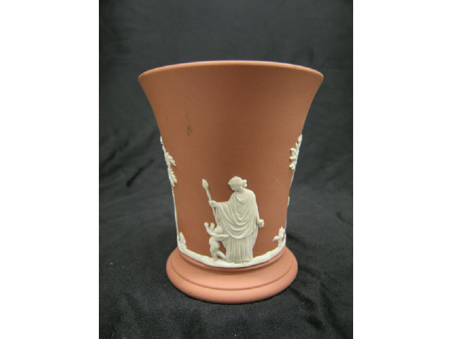 Wedgwood Salmon Jasperware Vase classical maiden cherub decor