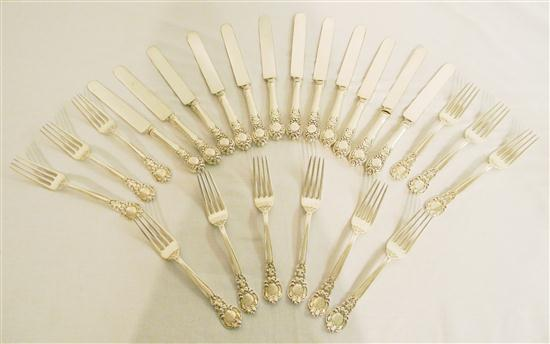 Gorham Royal Oak pattern sterling silver flatware including twelve dinner