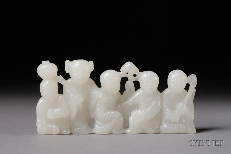 Pure White Jade Group scene of five children playing lg