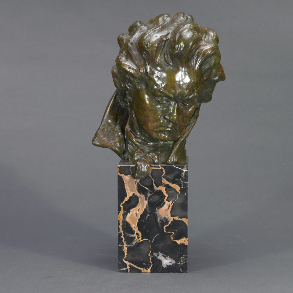 HEAD OF BEETHOVEN T Bouraine French 20th century patinated bronze