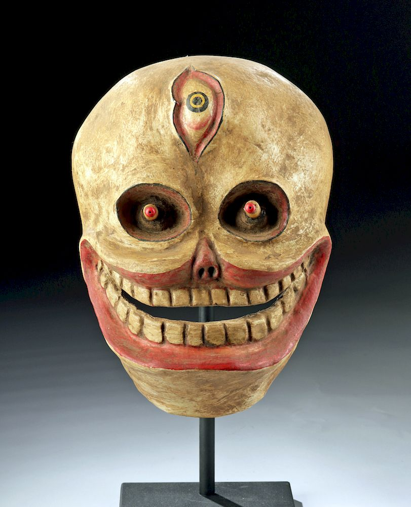 19th C Tibetan Papier Mache Dance Mask Citipati Face Central