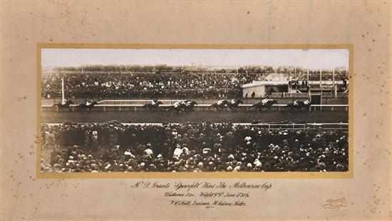 PHOTOGRAPH OF THE FINISH OF THE 1926 MELBOURNE CUP WON