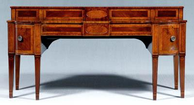 Hepplewhite inlaid mahogany sideboard figured mahogany veneers set with burlwood