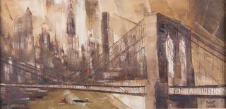 Robert Lebron Oil on Canvas Brooklyn Bridge Signed LR measures