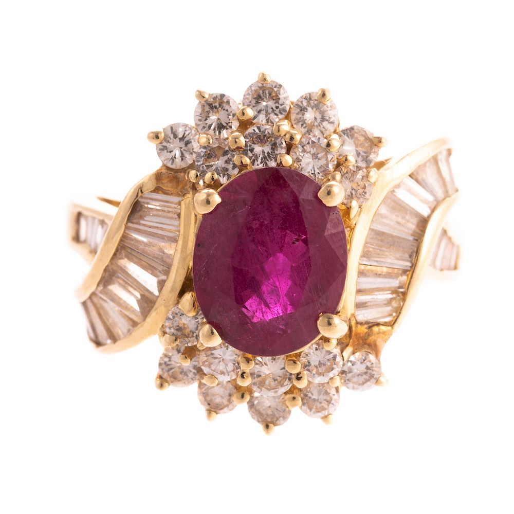 A Ladies Ruby Diamond Ring in 14K 14K yellow gold