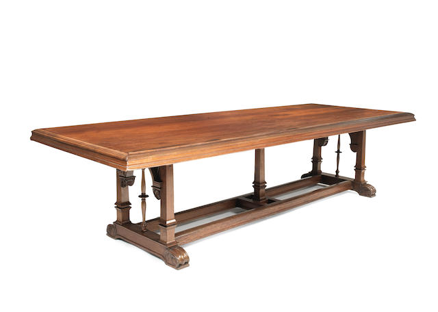 A French or Italian late 19th century walnut refectory dining