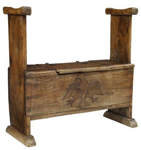 French Provincial oak storage bench 18th c having rectangular seat