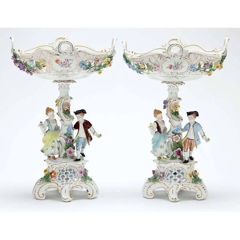 Pair of Dresden Figural Compotes 20th century Saxon Porcelain Manufactory