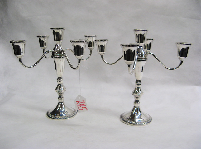 PAIR OF AMERICAN STERLING SILVER CANDELABRA convertible five light 9