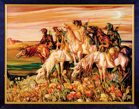 Ina Zuett European mid 20th century WARRIORS oil on canvas