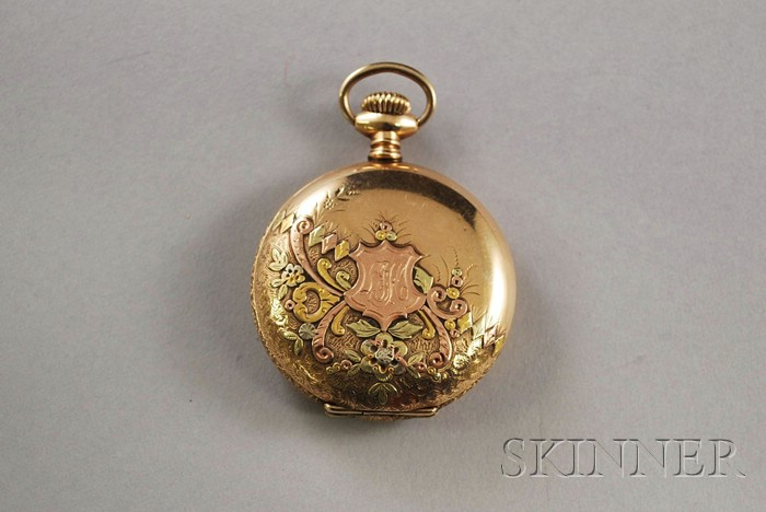 Antique Gold Waltham Hunting Case Pocket Watch the case decorated
