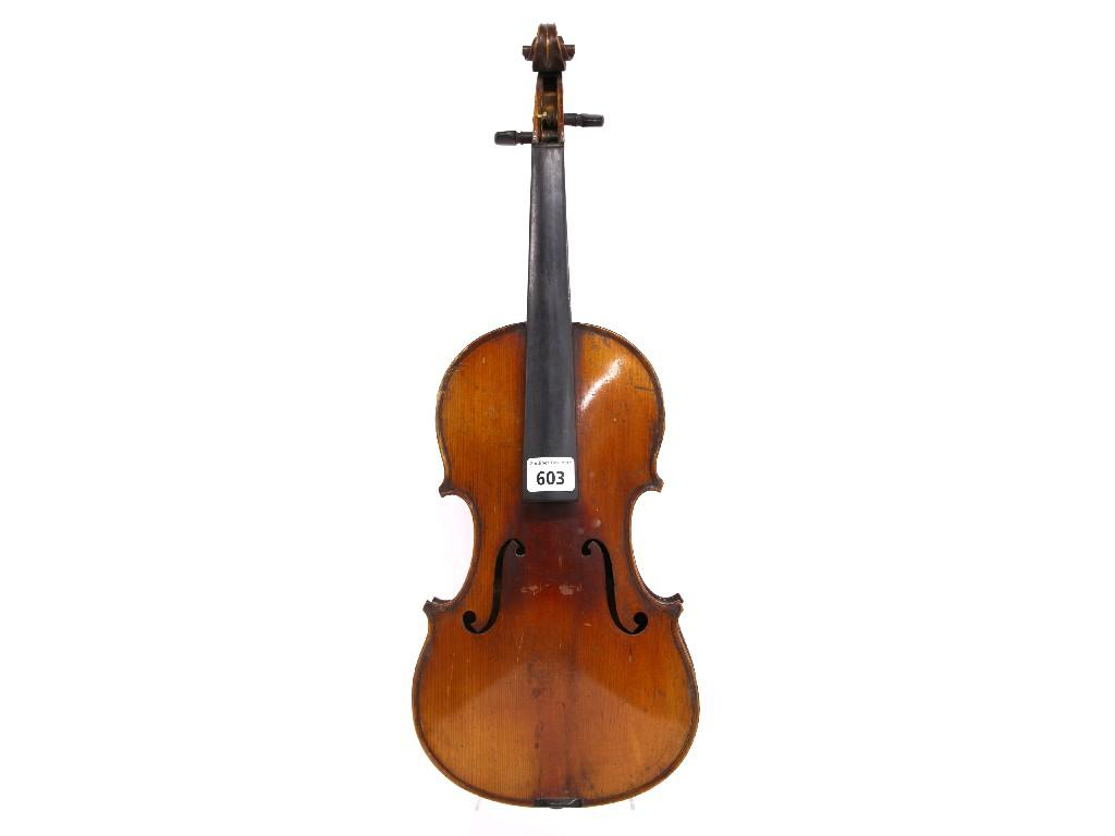Three quarter size French Dulcis et Fortis violin 13 33cm